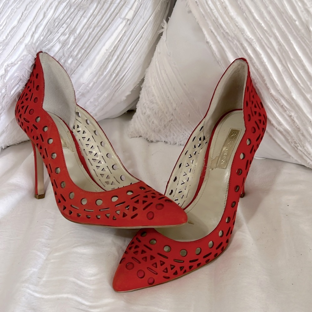 Bcbg red heels with punch holes